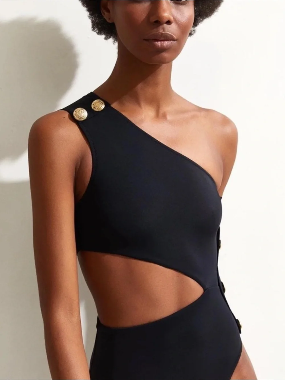 OYE Womens Black Rhea 1-Shoulder Asymmetric Cutout 1-Piece Swimsuit, M